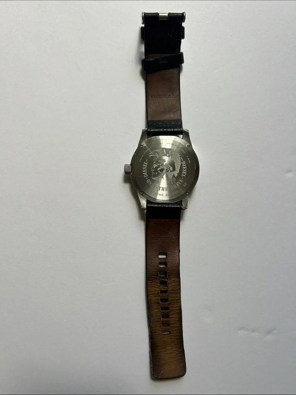 VINTAGE DEISEL Men's Black Leather Strap Analog Watch with Black Dial NEEDS BATT